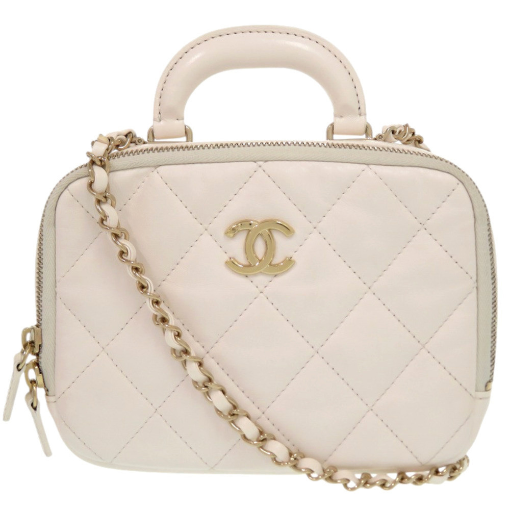Chanel Vanity Case Matelassé Chain Shoulder Bag Lambskin White 1015CHANEL